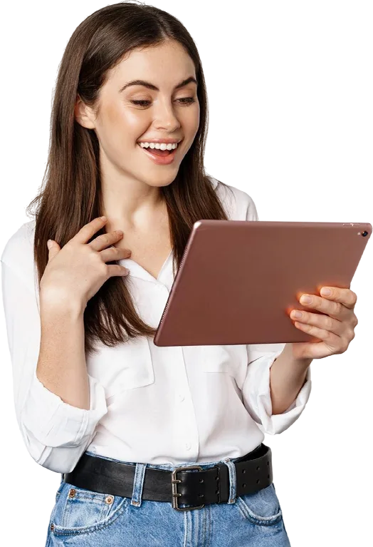 beautiful girl watching digital tablet